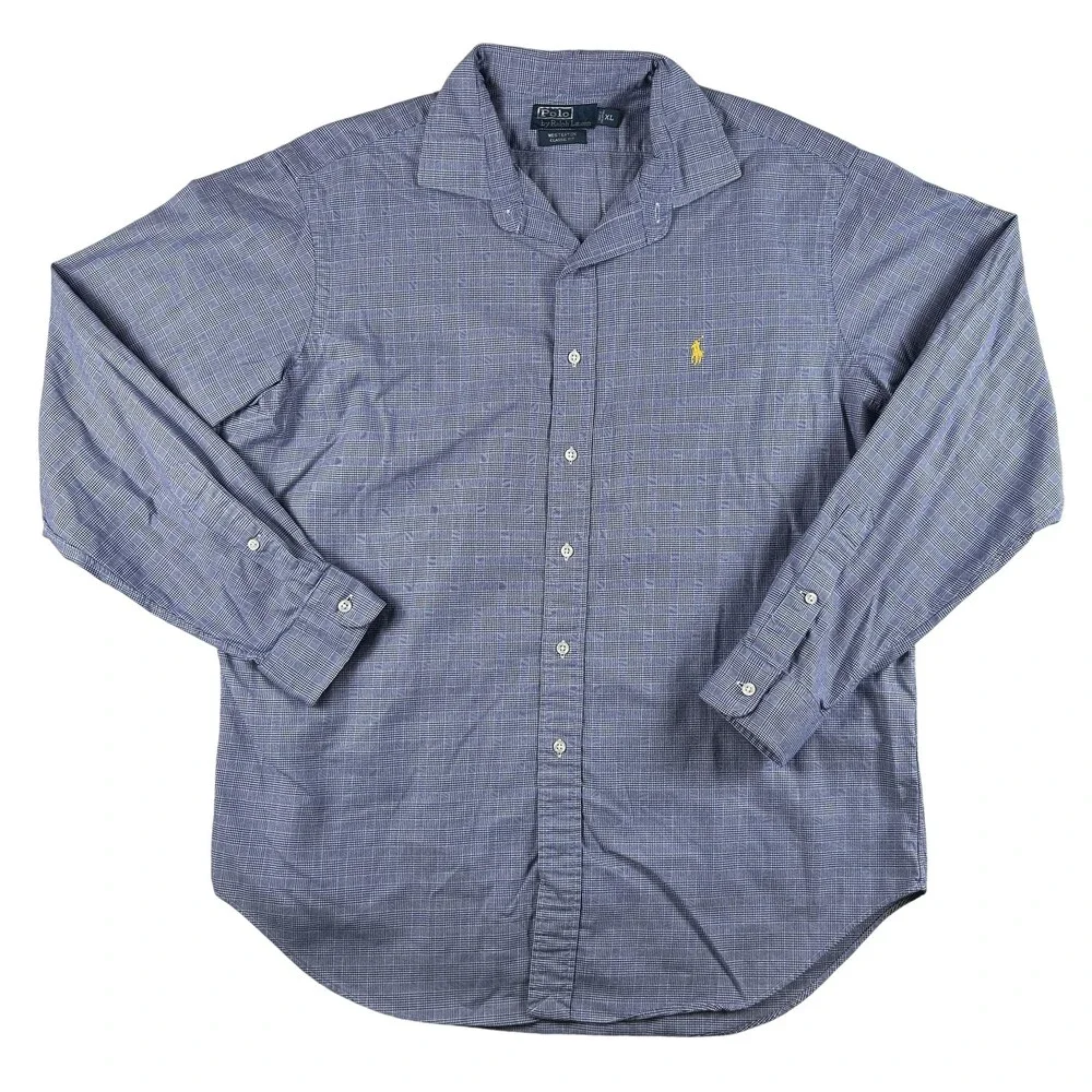Polo Ralph Lauren Shirt Mens XL Blue Check Long Sleeve Button Down Classic Fit